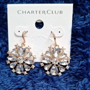 Charter Club Macys Crystal Rose Gold Tone Earrings NWT